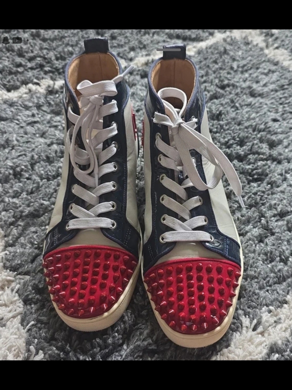 Christian Louboutin Lou Spikes Flat Pat/Calf/C Caviar/SP/GG - SZ 43 (10US)